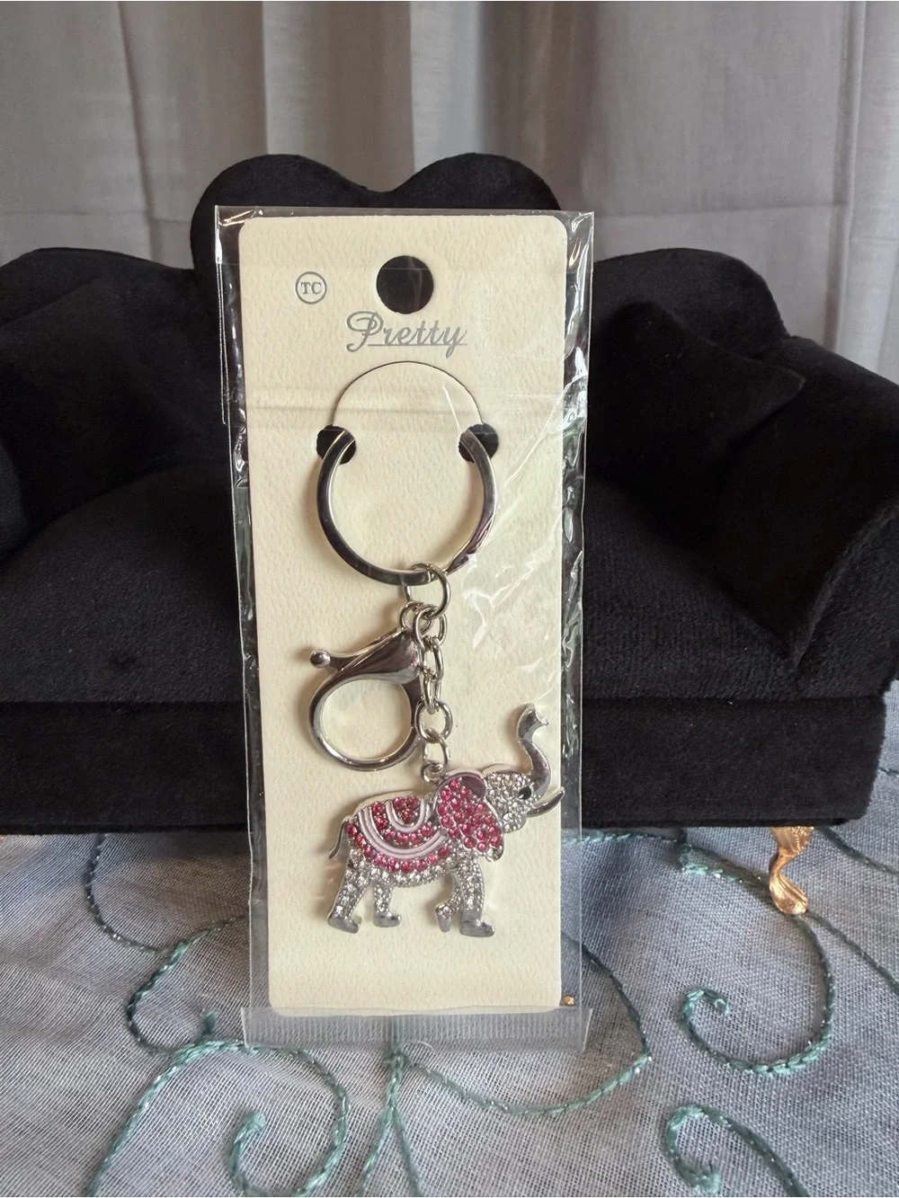 ePretty Elephant Bag Charm and Key Ring in Pink and Clear Crystal